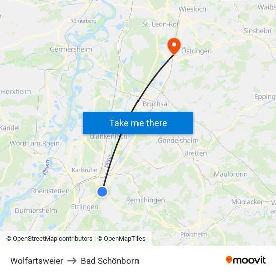 Wolfartsweier to Bad Schönborn map