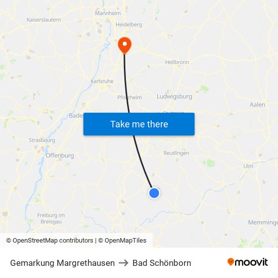 Gemarkung Margrethausen to Bad Schönborn map