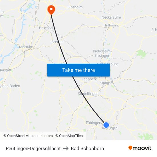 Reutlingen-Degerschlacht to Bad Schönborn map