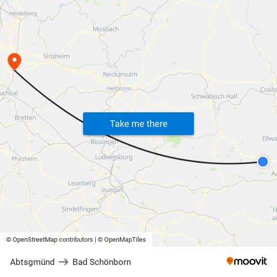 Abtsgmünd to Bad Schönborn map