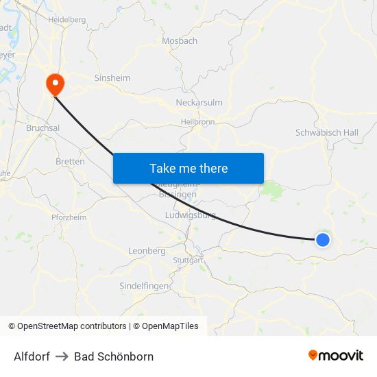 Alfdorf to Bad Schönborn map