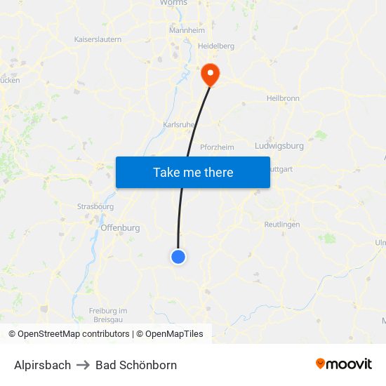 Alpirsbach to Bad Schönborn map