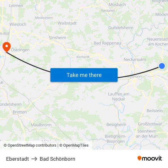 Eberstadt to Bad Schönborn map