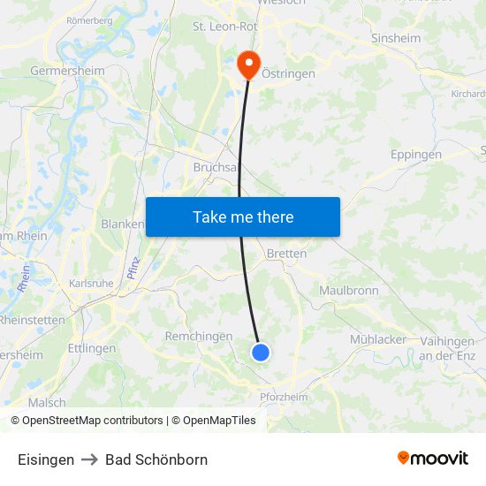Eisingen to Bad Schönborn map