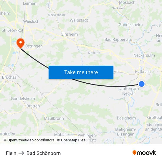 Flein to Bad Schönborn map