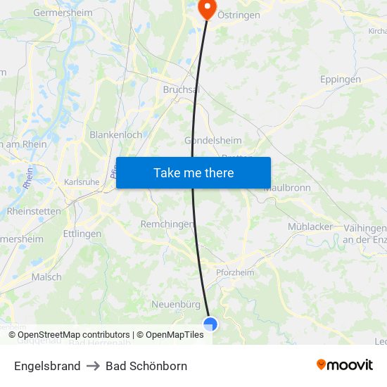 Engelsbrand to Bad Schönborn map