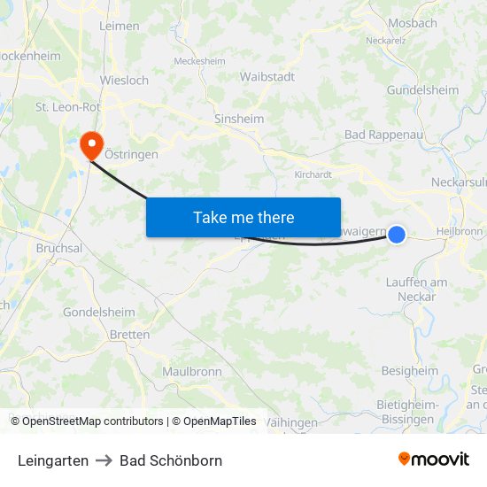 Leingarten to Bad Schönborn map