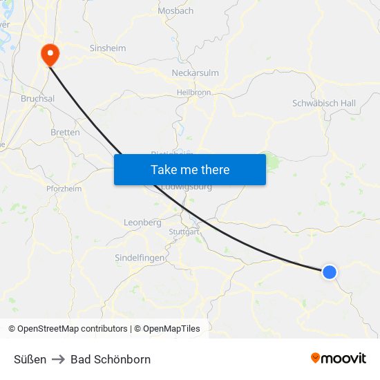 Süßen to Bad Schönborn map