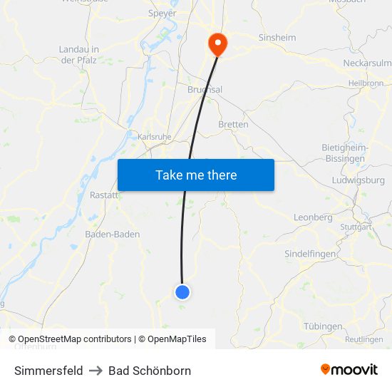 Simmersfeld to Bad Schönborn map