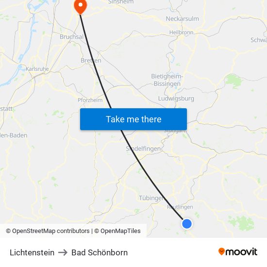 Lichtenstein to Bad Schönborn map