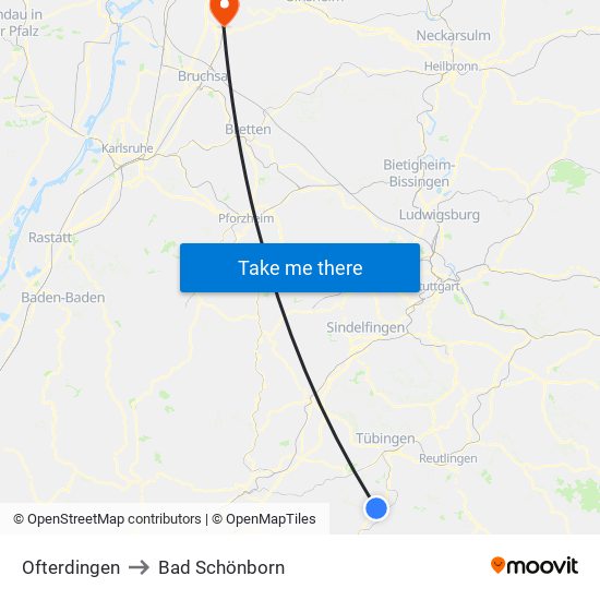 Ofterdingen to Bad Schönborn map