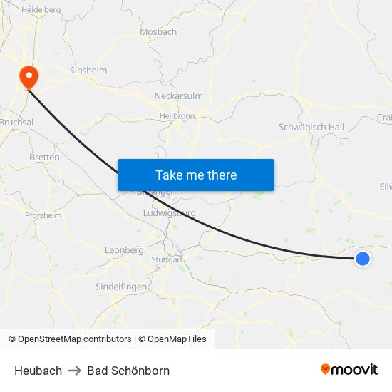 Heubach to Bad Schönborn map