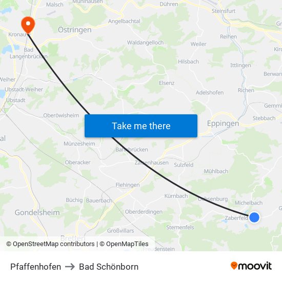 Pfaffenhofen to Bad Schönborn map