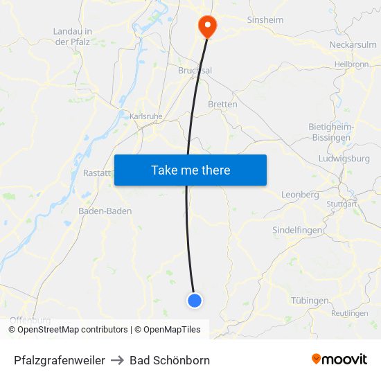 Pfalzgrafenweiler to Bad Schönborn map