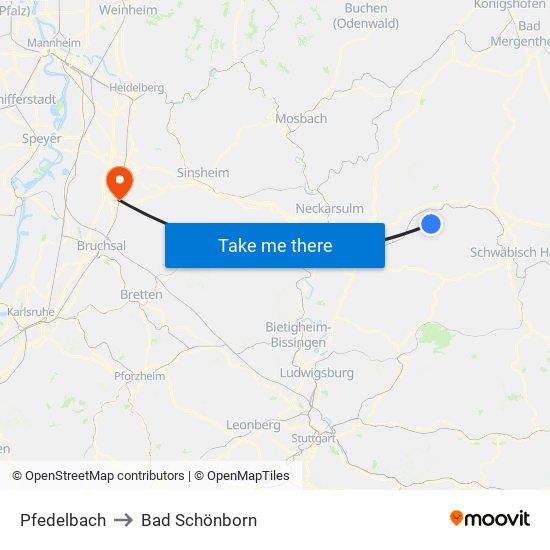 Pfedelbach to Bad Schönborn map