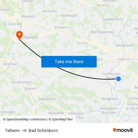 Talheim to Bad Schönborn map
