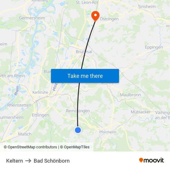 Keltern to Bad Schönborn map