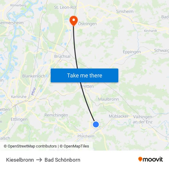 Kieselbronn to Bad Schönborn map