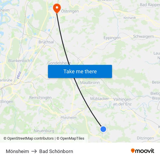 Mönsheim to Bad Schönborn map