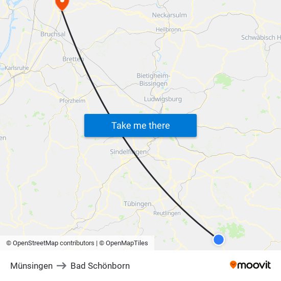 Münsingen to Bad Schönborn map