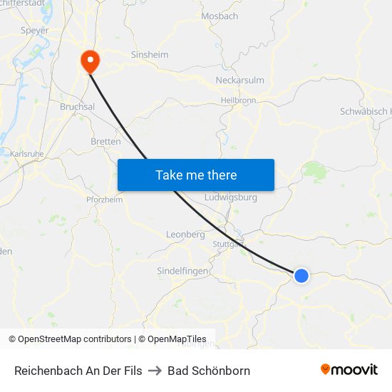 Reichenbach An Der Fils to Bad Schönborn map