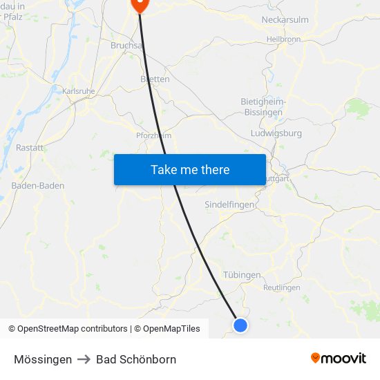 Mössingen to Bad Schönborn map