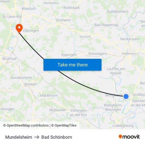 Mundelsheim to Bad Schönborn map