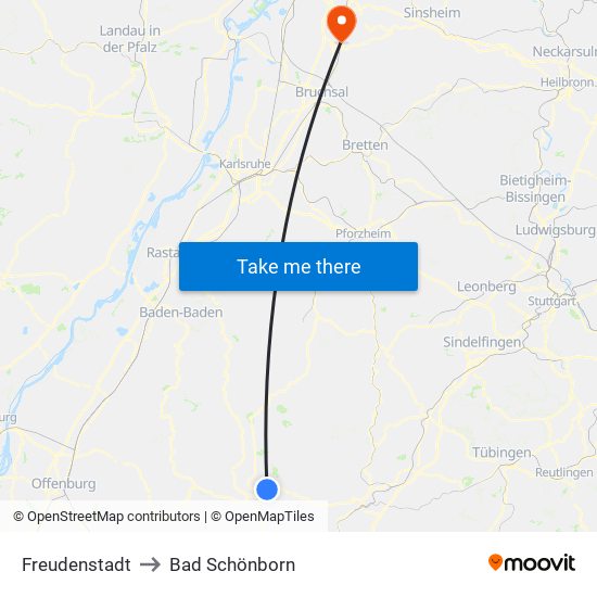 Freudenstadt to Bad Schönborn map