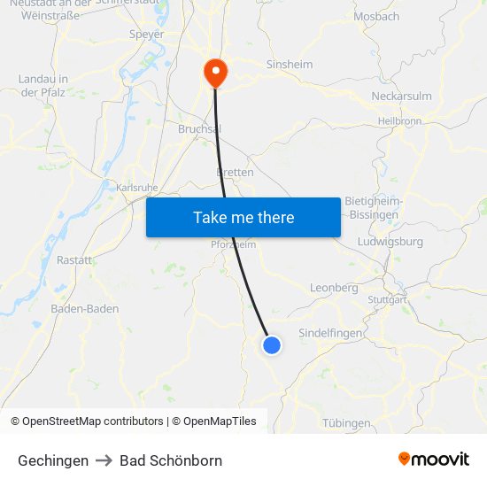 Gechingen to Bad Schönborn map