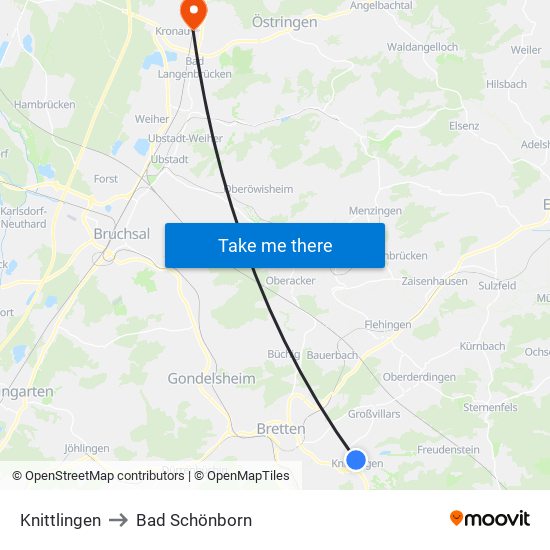 Knittlingen to Bad Schönborn map