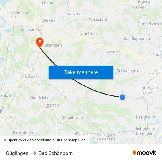 Güglingen to Bad Schönborn map