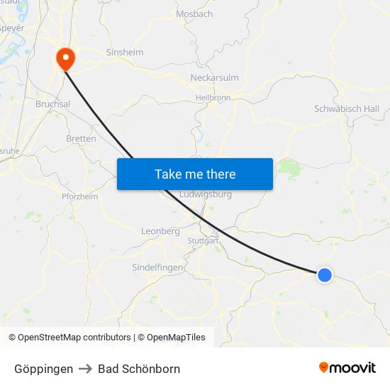 Göppingen to Bad Schönborn map