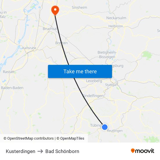 Kusterdingen to Bad Schönborn map