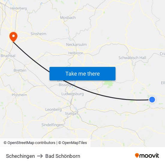 Schechingen to Bad Schönborn map