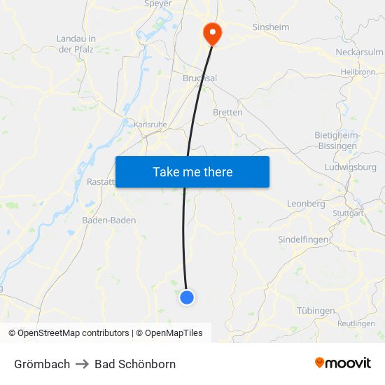 Grömbach to Bad Schönborn map