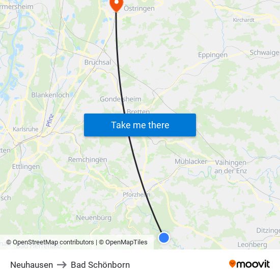 Neuhausen to Bad Schönborn map