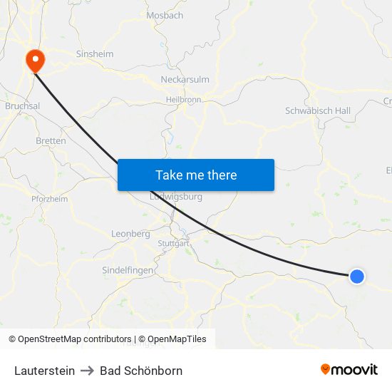 Lauterstein to Bad Schönborn map