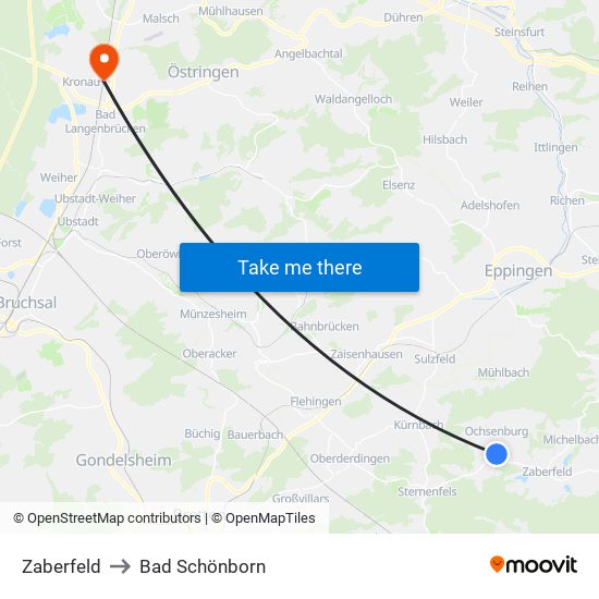 Zaberfeld to Bad Schönborn map
