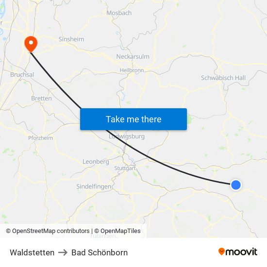 Waldstetten to Bad Schönborn map