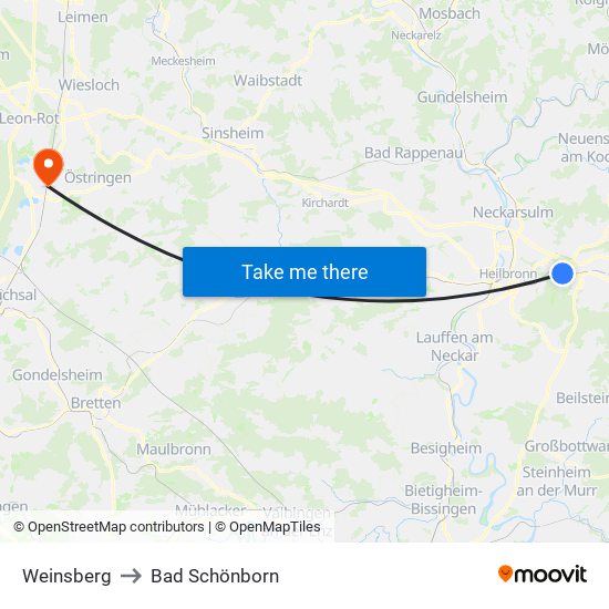 Weinsberg to Bad Schönborn map