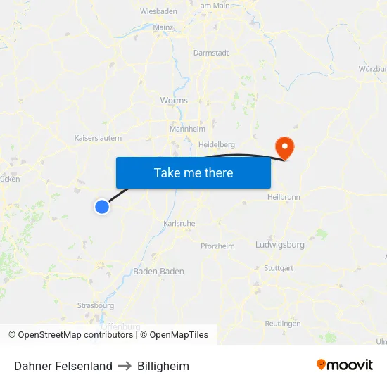 Dahner Felsenland to Billigheim map