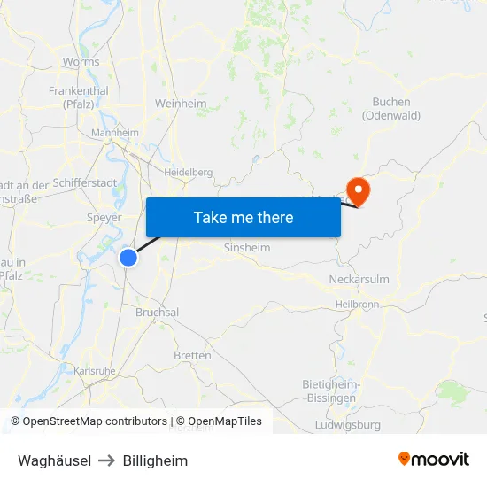 Waghäusel to Billigheim map