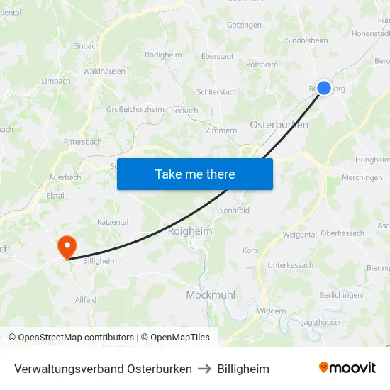 Verwaltungsverband Osterburken to Billigheim map