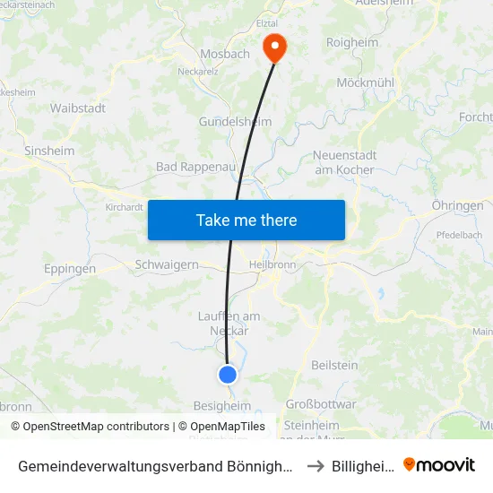 Gemeindeverwaltungsverband Bönnigheim to Billigheim map