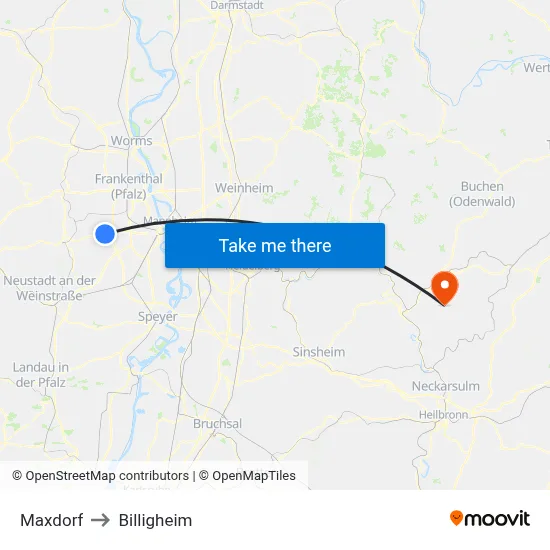 Maxdorf to Billigheim map