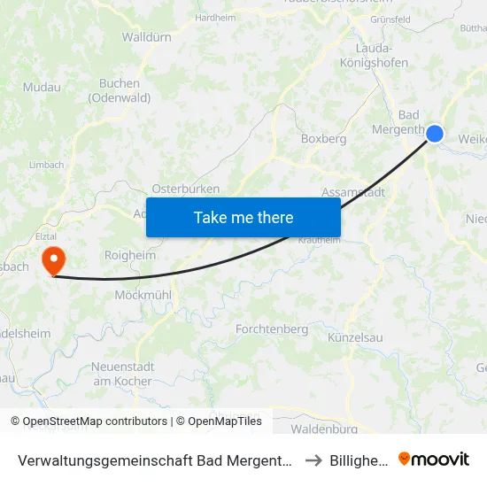 Verwaltungsgemeinschaft Bad Mergentheim to Billigheim map