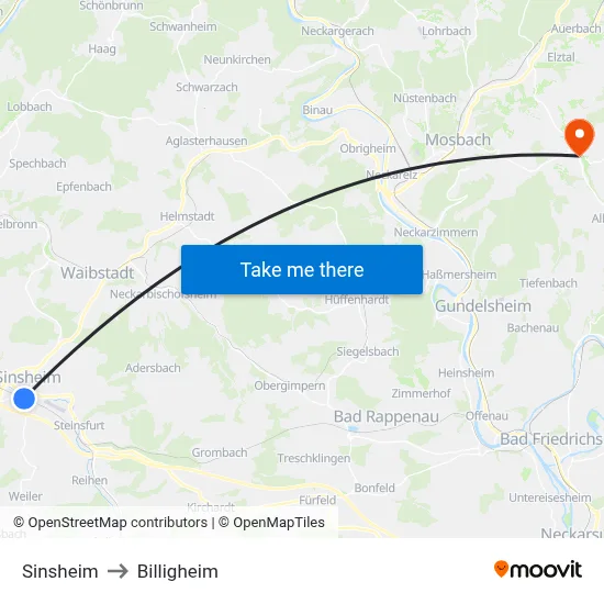 Sinsheim to Billigheim map