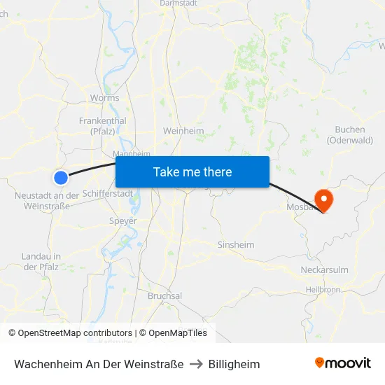 Wachenheim An Der Weinstraße to Billigheim map