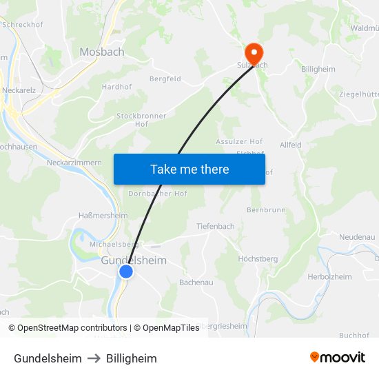 Gundelsheim to Billigheim map