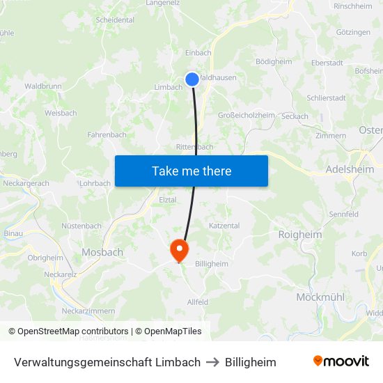 Verwaltungsgemeinschaft Limbach to Billigheim map